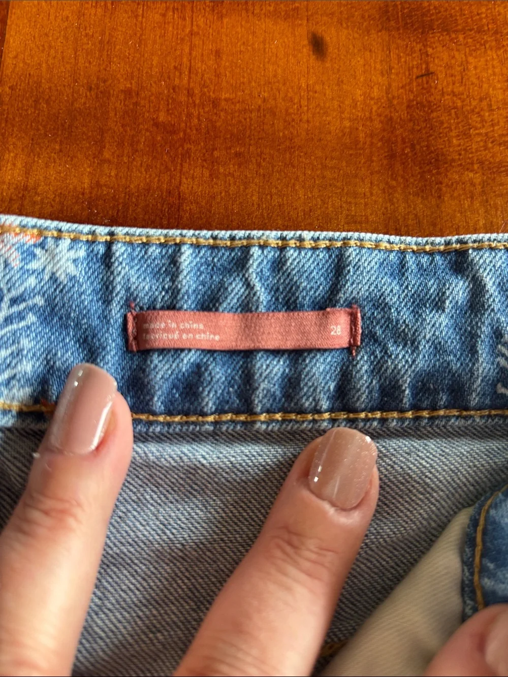 Anthropologie-Pilcro Blue Embroidered Denim Button-Front Shorts - Picture 3 of 7